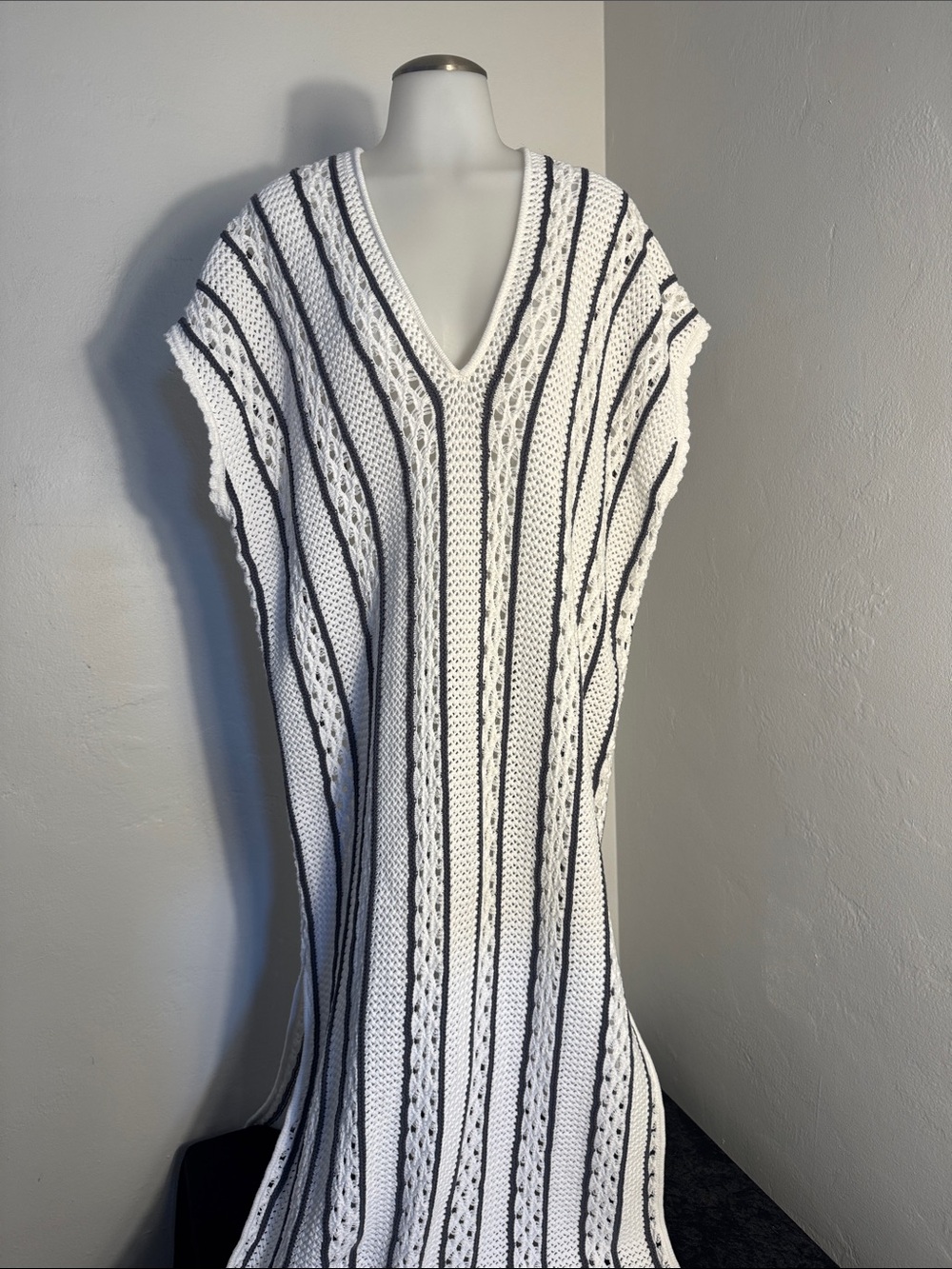Splendid Collection Knit Caftan  White/Black Stripe Size Large